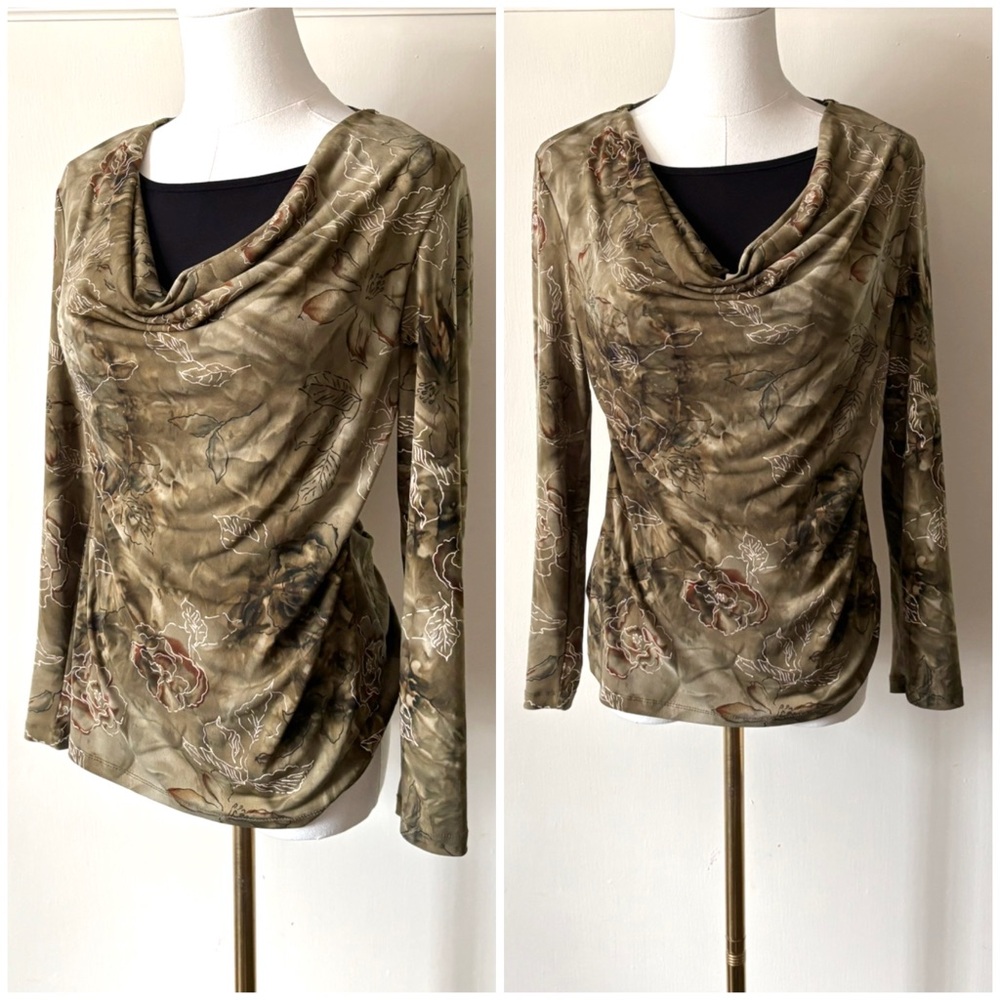 90s Vintage Floral‎ Whimsigoth 3/4 Length Sleeve Stretch Boho Inspired Top